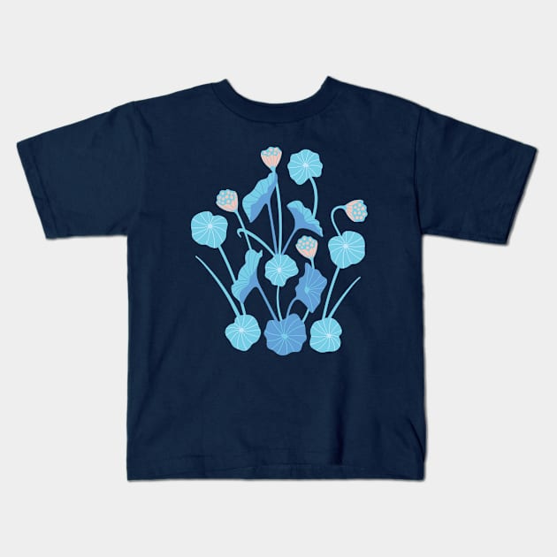 LOTUS POND Japanese Zen Buddhism Lotus Leaves Floral Botanical in Blue Blush Gray White - UnBlink Studio by Jackie Tahara Kids T-Shirt by UnBlink Studio by Jackie Tahara